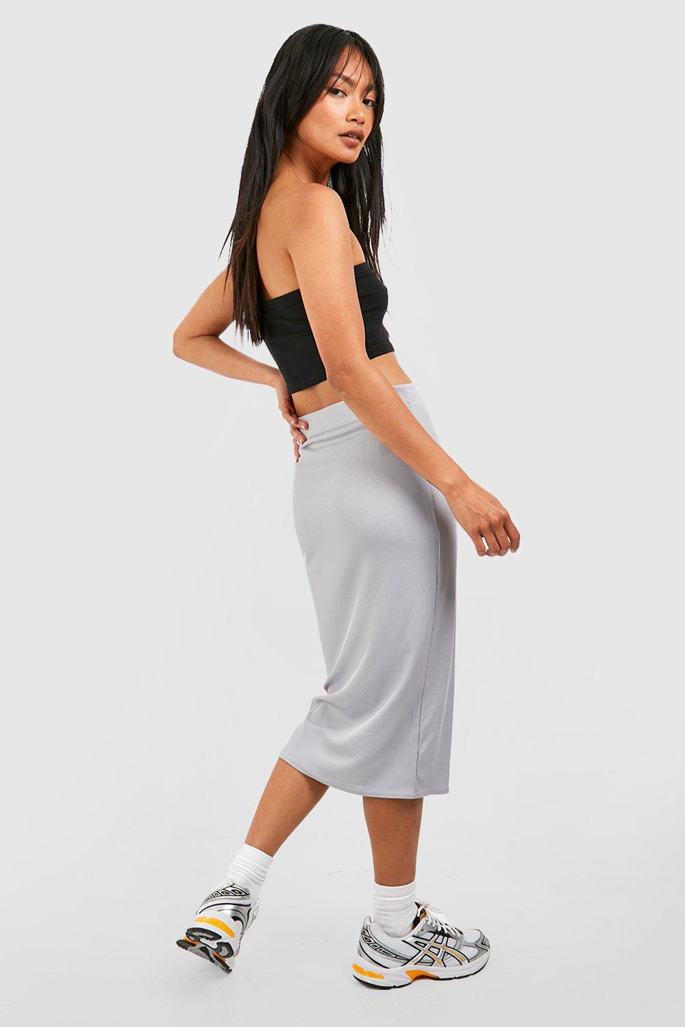 Women s Rib Bodycon Midi Skirt Boohoo UK